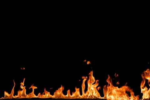 Fire flames on black background. Stock Photos