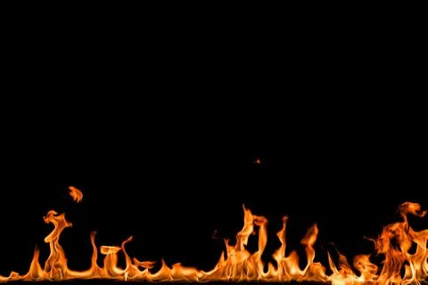 Fire flames on black background. Stock Photos