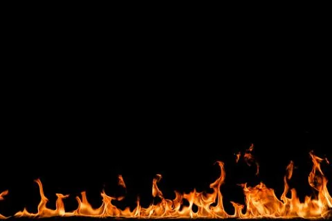 Fire flames on black background. Stock Photos