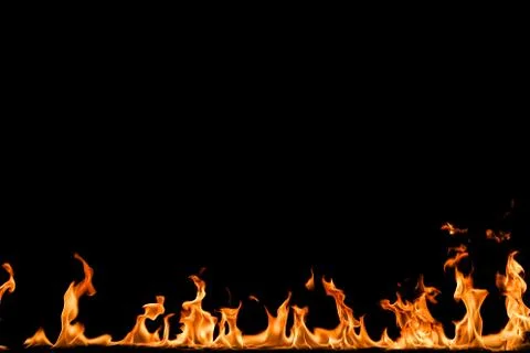 Fire flames on black background. Stock Photos