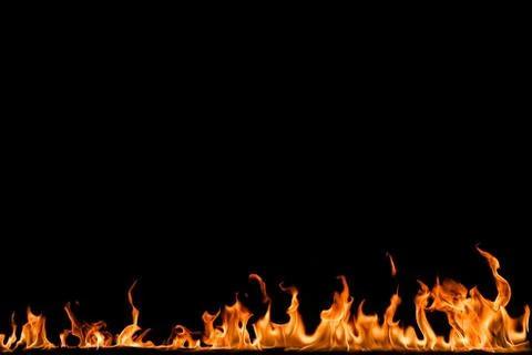 Fire flames on black background. Stock Photos