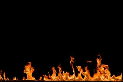 Fire flames on black background. Stock Photos