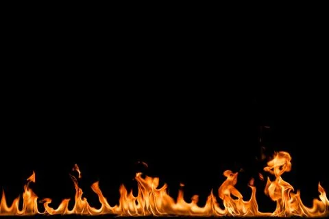 Fire flames on black background. Stock Photos
