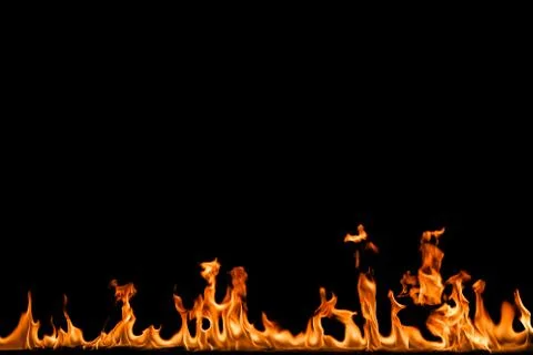 Fire flames on black background. Stock Photos