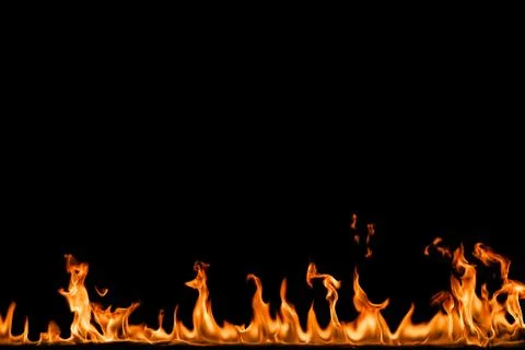Fire flames on black background. Stock Photos