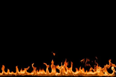 Fire flames on black background. Stock Photos
