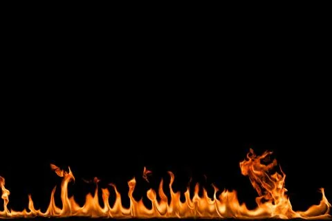 Fire flames on black background. Stock Photos