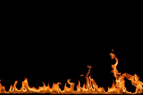 Fire flames on black background. Stock Photos