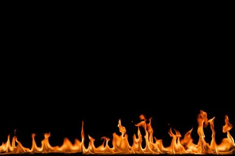 Fire flames on black background. Stock Photos