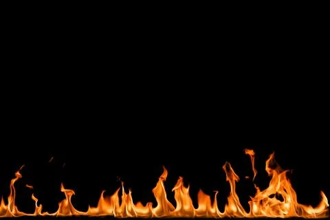Fire flames on black background. Stock Photos