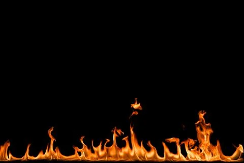 Fire flames on black background. Stock Photos