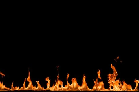 Fire flames on black background. Stock Photos