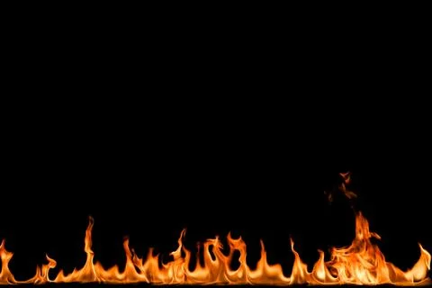 Fire flames on black background. Stock Photos