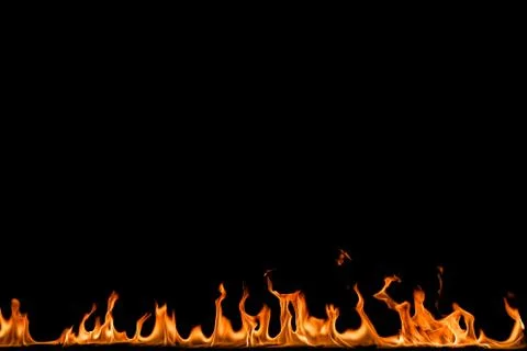 Fire flames on black background. Stock Photos