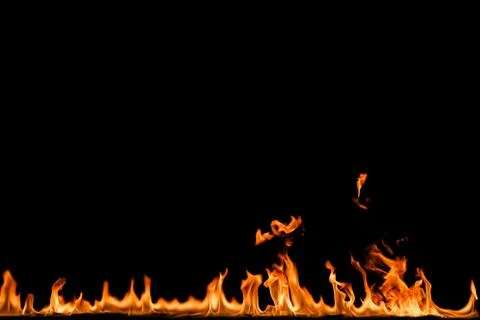 Fire flames on black background. Stock Photos