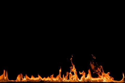 Fire flames on black background. Stock Photos