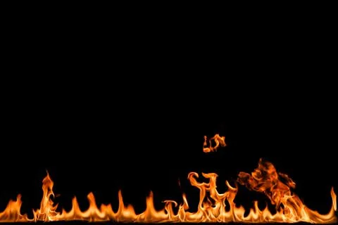 Fire flames on black background. Stock Photos