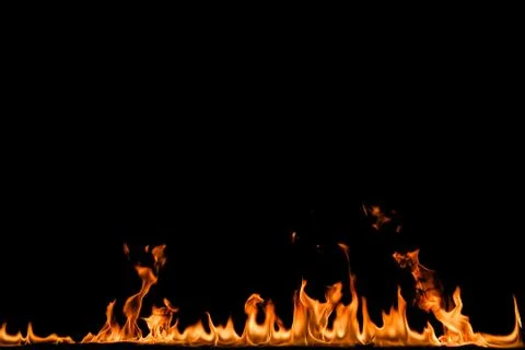 Fire flames on black background. Stock Photos