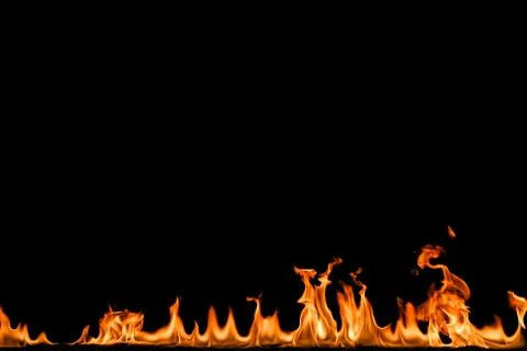 Fire flames on black background. Stock Photos