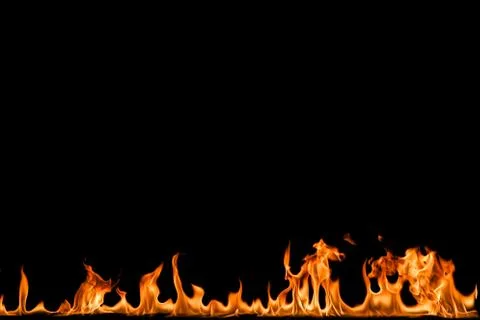 Fire flames on black background. Stock Photos