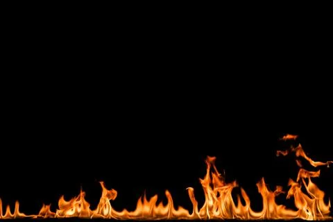 Fire flames on black background. Stock Photos