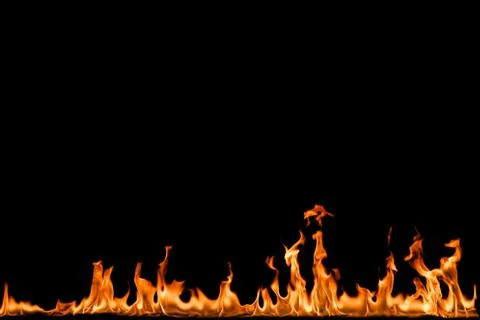 Fire flames on black background. Stock Photos