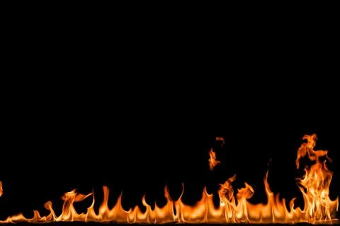 Fire flames on black background. Stock Photos