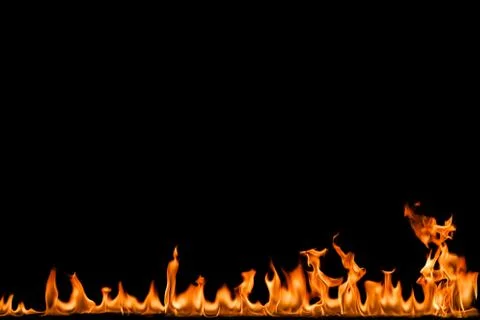 Fire flames on black background. Stock Photos