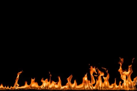 Fire flames on black background. Stock Photos