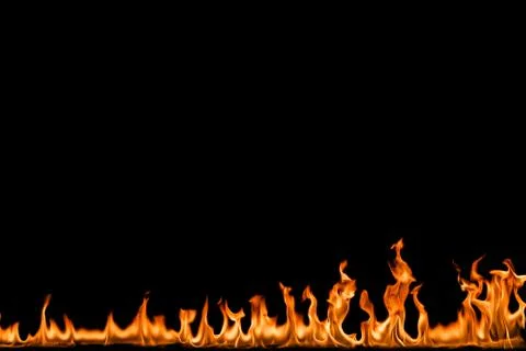 Fire flames on black background. Stock Photos