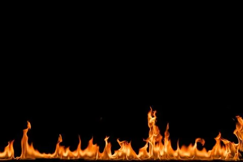 Fire flames on black background. Stock Photos