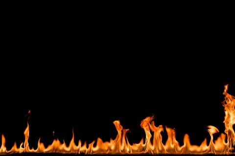 Fire flames on black background. Stock Photos