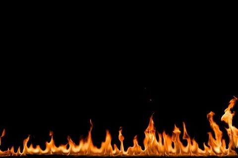 Fire flames on black background. Stock Photos
