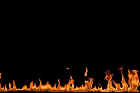 Fire flames on black background. Stock Photos