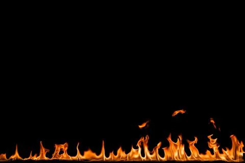 Fire flames on black background. Stock Photos
