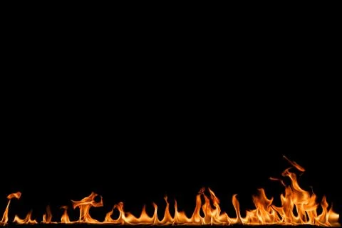 Fire flames on black background. Stock Photos