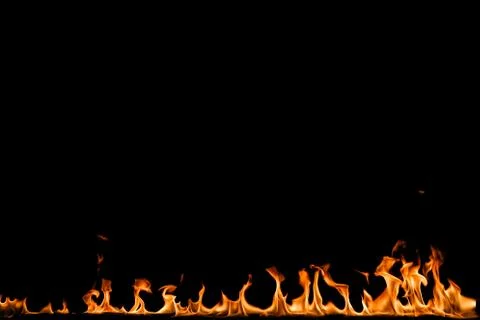 Fire flames on black background. Stock Photos