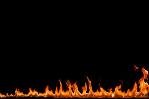Fire flames on black background. Stock Photos