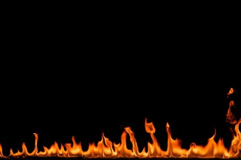 Fire flames on black background. Stock Photos