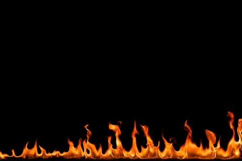 Fire flames on black background. Stock Photos