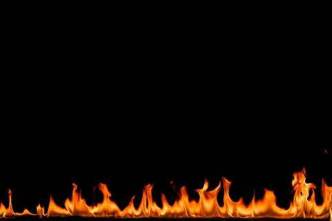 Fire flames on black background. Stock Photos