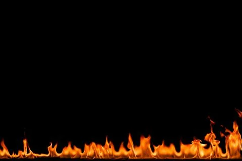 Fire flames on black background. Stock Photos