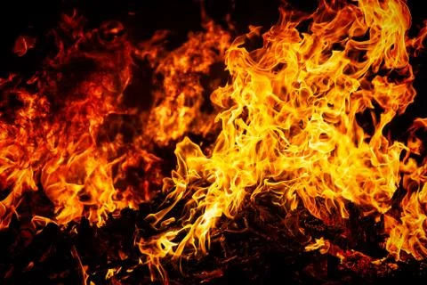 Fire flames on black background Stock Photos