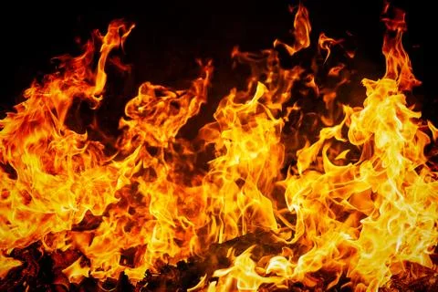 Fire flames on black background Stock Photos