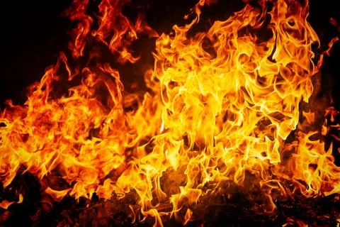 Fire flames on black background Stock Photos