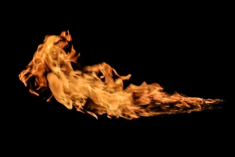 Fire flames on black background. Stock Photos