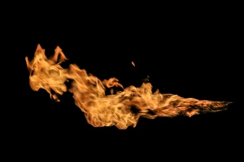 Fire flames on black background. Stock Photos