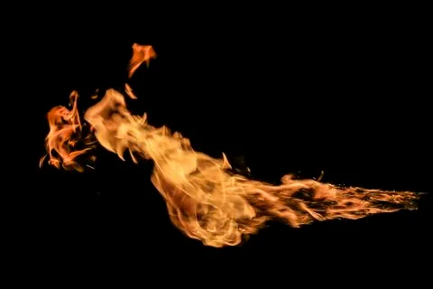 Fire flames on black background. Stock Photos