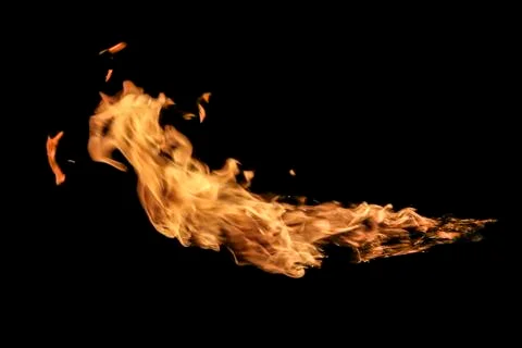Fire flames on black background. Stock Photos