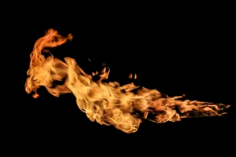 Fire flames on black background. Stock Photos